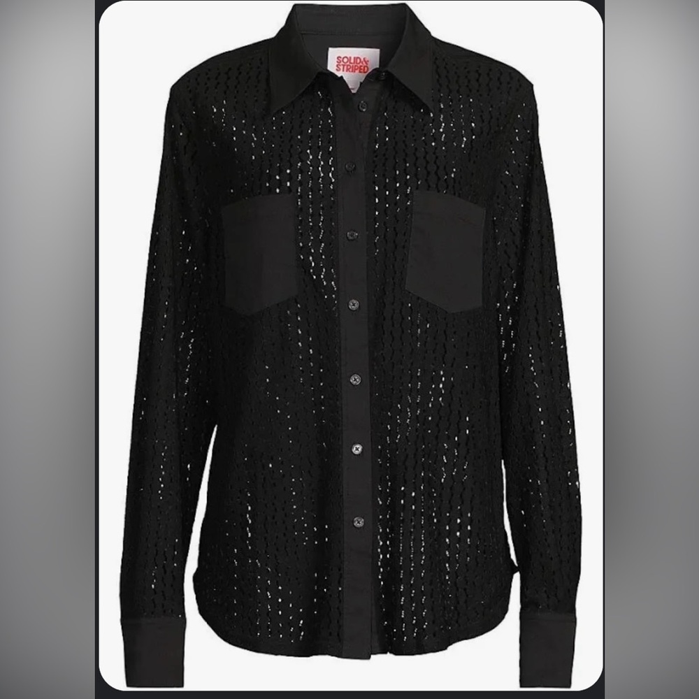 SOLID & STRIPED Black Openwork Button-Up Shirt